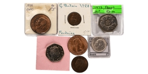 Great Britain. Group of Seven [7] AE and AR Coins.