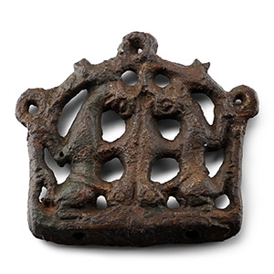 Anglo-Scandinavian Viking Bronze Stirrup Apex Mount with Beasts
