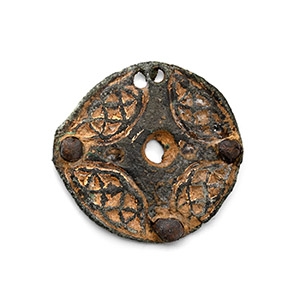 Anglo-Saxon Gilt Bronze Pin Head with Cross