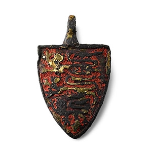Medieval Knights Gilt Bronze Royal Heraldic Horse Harness Pendant with Three Lions