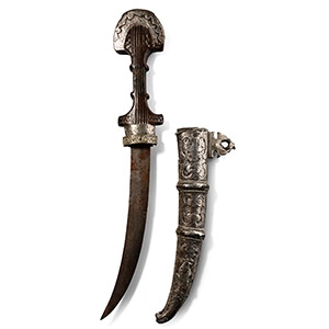 Persian Dagger in White Metal and Copper Scabbard