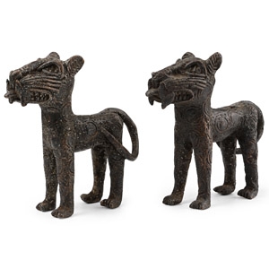 African Bronze Leopard Figure Pair