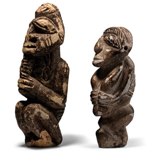 West African Squatting Stone Figure Pair