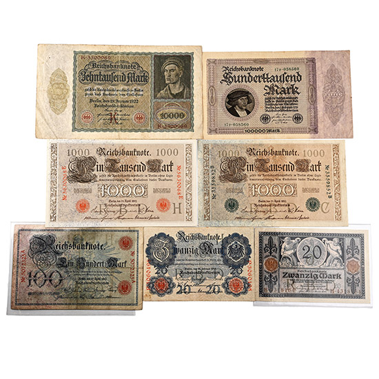 Germany. Group of Seven [7] Banknotes of Various Denominations.