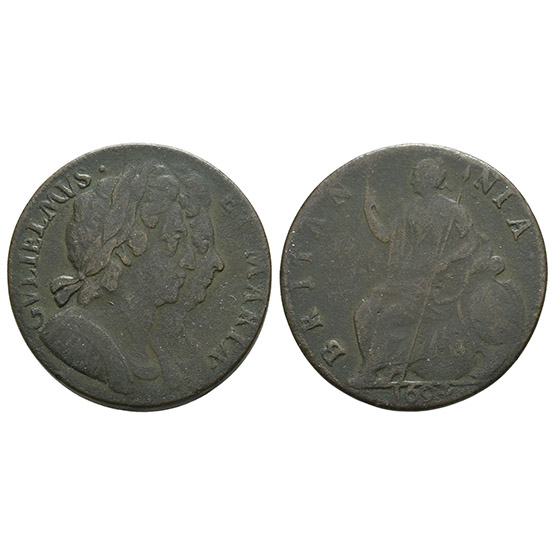 Great Britain. Stuart (Orange), William III & Mary CU Halfpenny.