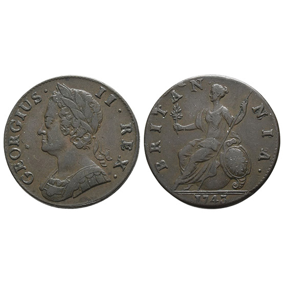 England. Hanover, George II AE Halfpenny.