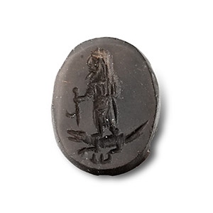 Romano-Egyptian Style Blackstone Intaglio Depicting a God with Crocodile
