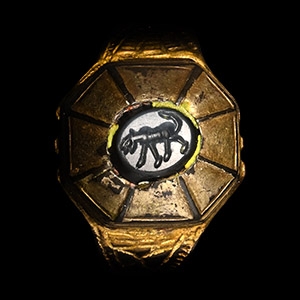 Large Medieval Silver-Gilt Ring with Lion Intaglio