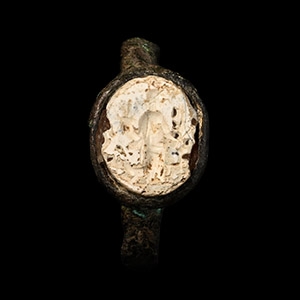 Roman Bronze Ring with Seated Fortuna Gemstone