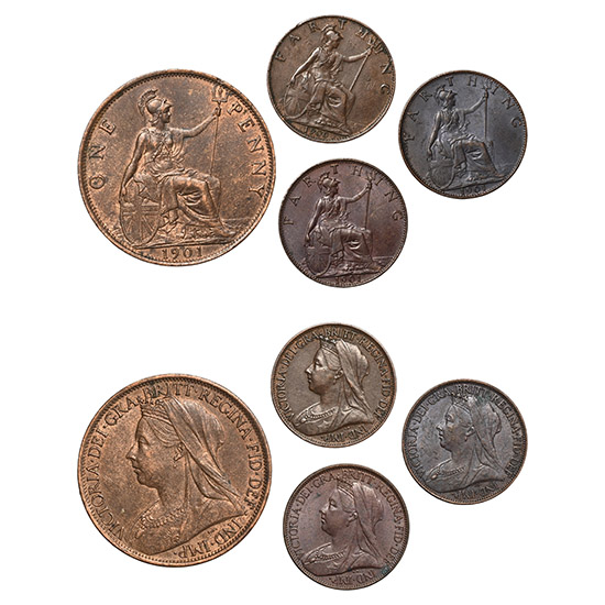 Great Britain. Hanover, Group of Four [4] Victoria CU Farthings & Penny.