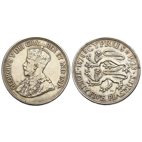 Cyprus. Windsor, George V AR Forty-Five Piastres.