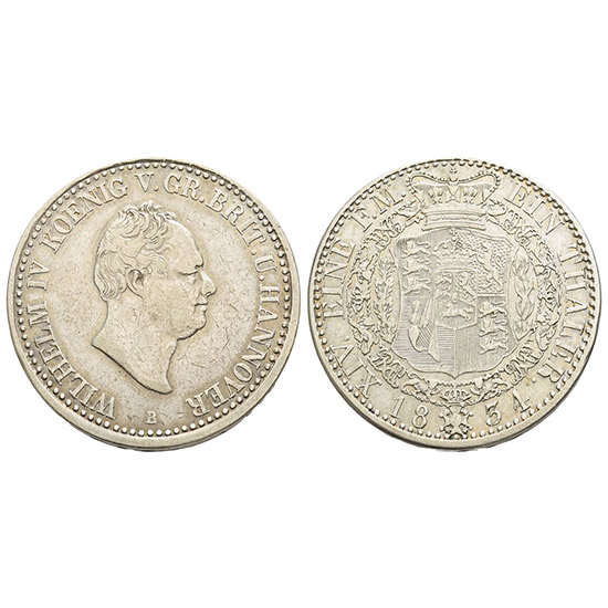 German States. Hannover (Kingdom), Wilhelm IV AR Thaler.