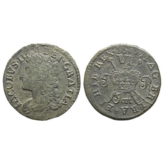 Ireland. James II AE Sixpence.