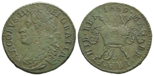 Ireland. James II AE Large Halfcrown.