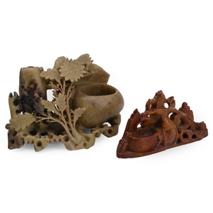 Chinese Carved Soapstone Vase Group