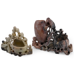 Chinese Carved Soapstone Vase Group