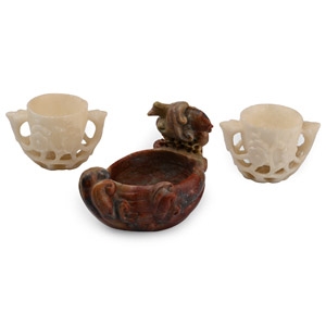 Chinese Carved Soapstone Vase Group
