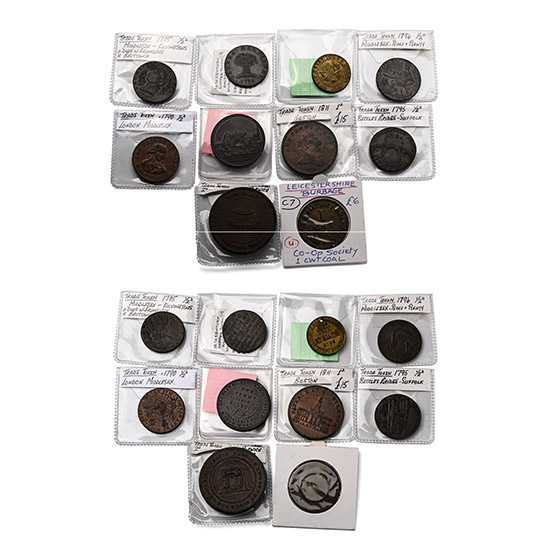 Group of Ten [10] English Trade and Other AE Tokens.