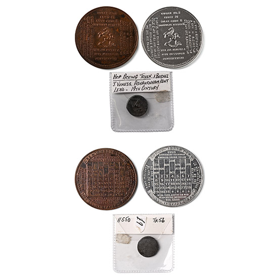 England. Group of Three [3] Kent Lean Hop Picking Token and AE Calendar Medals.