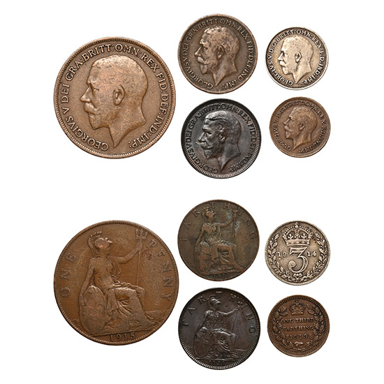 England. Windsor, Group of Five [5] George V AE and AR Coins.
