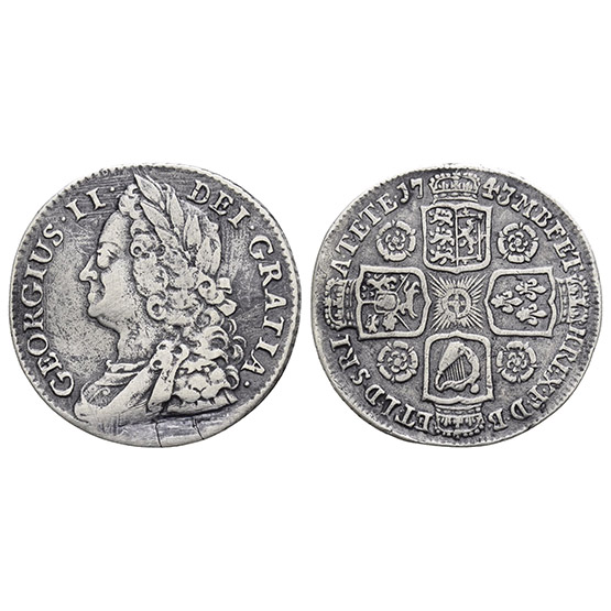 Great Britain. Hanover, George II AR Shilling Museum Reproduction.