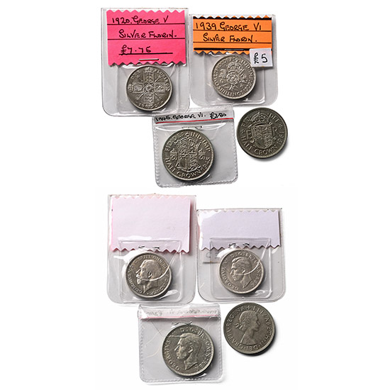 England. Windsor, Group of Four [4] George V-VI & Elizabeth II Florins.