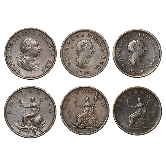 England. Hanover, Group of Three [3] George III AE Halfpennies.