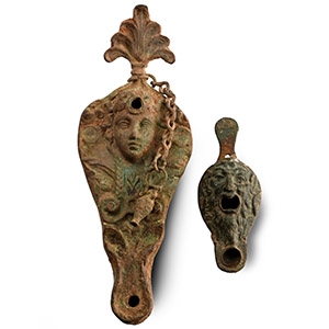 Western Asiatic Style Bronze Oil Lamp Group