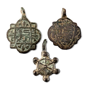 Medieval Knights Enamelled Bronze Heraldic Horse Harness Pendant Group