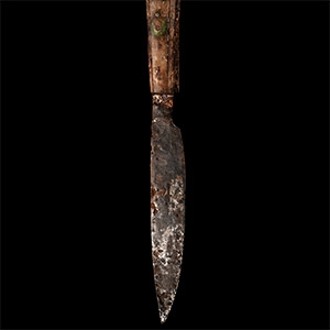 Medieval Bone-Handled Iron Knife with Long Cross in Blade