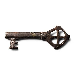 Medieval Bronze Door Key with Lozenge-Shaped Handle