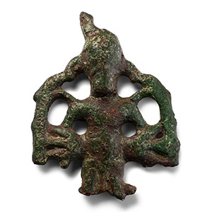 Anglo-Scandinavian Viking Bronze Bound Odin Openwork Stirrup Apex Mount Upper Section