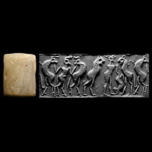 Western Asiatic Stone Cylinder Seal with Contest Scene