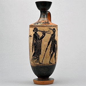 Greek Attic Terracotta Black-Figure Lekythos Attributed to the Athena Painter