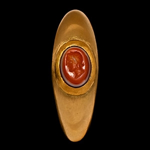 Heavy Roman Style Gold Ring with Gemstone