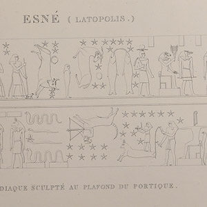 Large Egyptian Expedition Lithograph of Reliefs at Esna