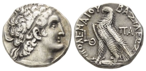 Ptolemaic Kingdom of Egypt, Kleopatra III & Ptolemy IX Soter II (Lathyros) AR Tetradrachm.