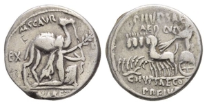 M. Aemilius Scaurus and Pub. Plautius Hypsaeus AR Denarius.