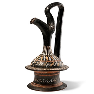 Greek Apulian Blackware Epichysis with Floral Design