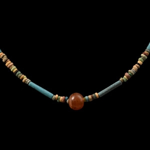 Egyptian Mummy Bead Necklace with Carnelian Feature Bead