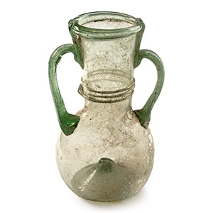Roman Glass Double Handled Flask with Trailing
