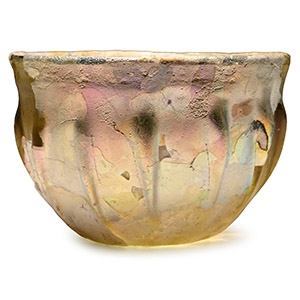 Roman Pillar-Moulded Honey-Coloured Glass Bowl with Fine Iridescence