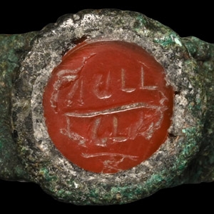 Western Asiatic Bronze Ring with Aramaic Seal Gemstone