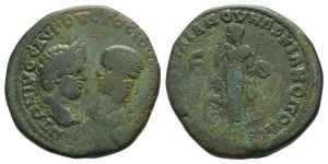 Caracalla and Julia Domna AE Pentassarion or 5 Assaria of Marcianopolis, Moesia Inferior.