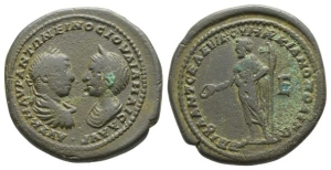 Elagabalus and Julia Maesa AE Pentassarion or 5 Assaria of Marcianopolis, Moesia Inferior.