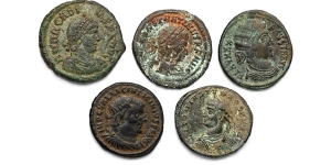 Group of Five [5] Late Roman Imperial AE Coins.
