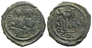Justin II, with Sophia AE 40 Nummi or Follis.