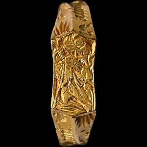 The Otterington Hall Medieval Inscribed Iconographic Gold Ring with Saint Christopher