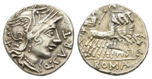Q. Curtius and M. Sergius Silus AR Denarius.