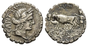 C. Marius C. f. Capito AR Serrate Denarius.